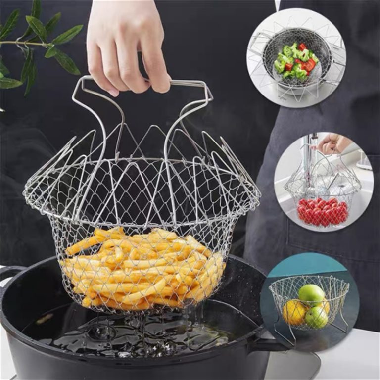 Foldable Stainless Steel Frying Basket Colander