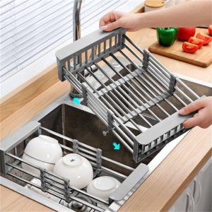 Adjustable Stainless Steel Sink Dish Drainer (Foldable & Wall-Mountable)