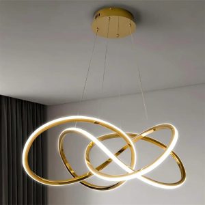 Italian Minimalist Gold Pendant Light – Art Ring Chandelier (Modern LED Fixture for Hotel/Villa | 3-CCT Adjustable | Iron & Gold Accent)
