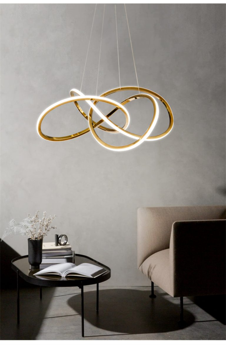 Italian Minimalist Gold Pendant Light – Art Ring Chandelier (Modern LED Fixture for Hotel/Villa | 3-CCT Adjustable | Iron & Gold Accent)