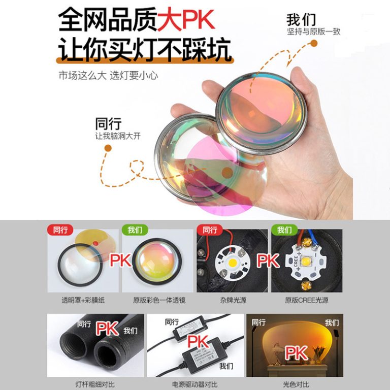 1.6M Sunset Projection Lamp – Ambient Lighting for Home & Live Streaming